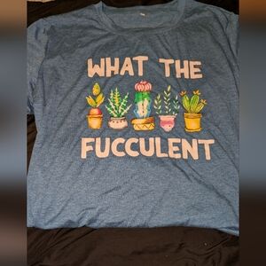 ⭐Blue Graphic T-Shirt with Succulent Design